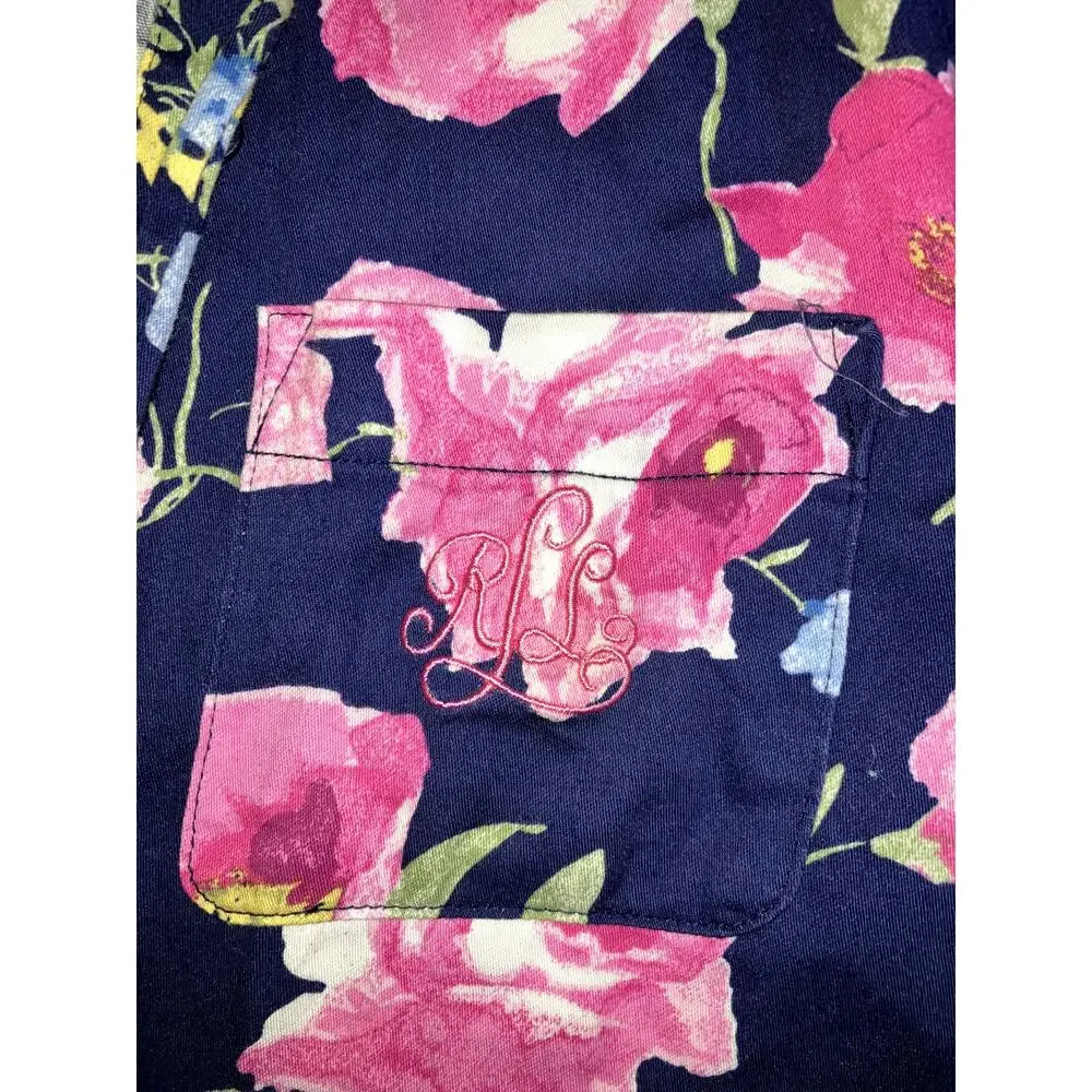 RALPH LAUREN Sleep Dress Floral Print Blue XS Night Gown Shirt PREPPY LOUNGEWEAR